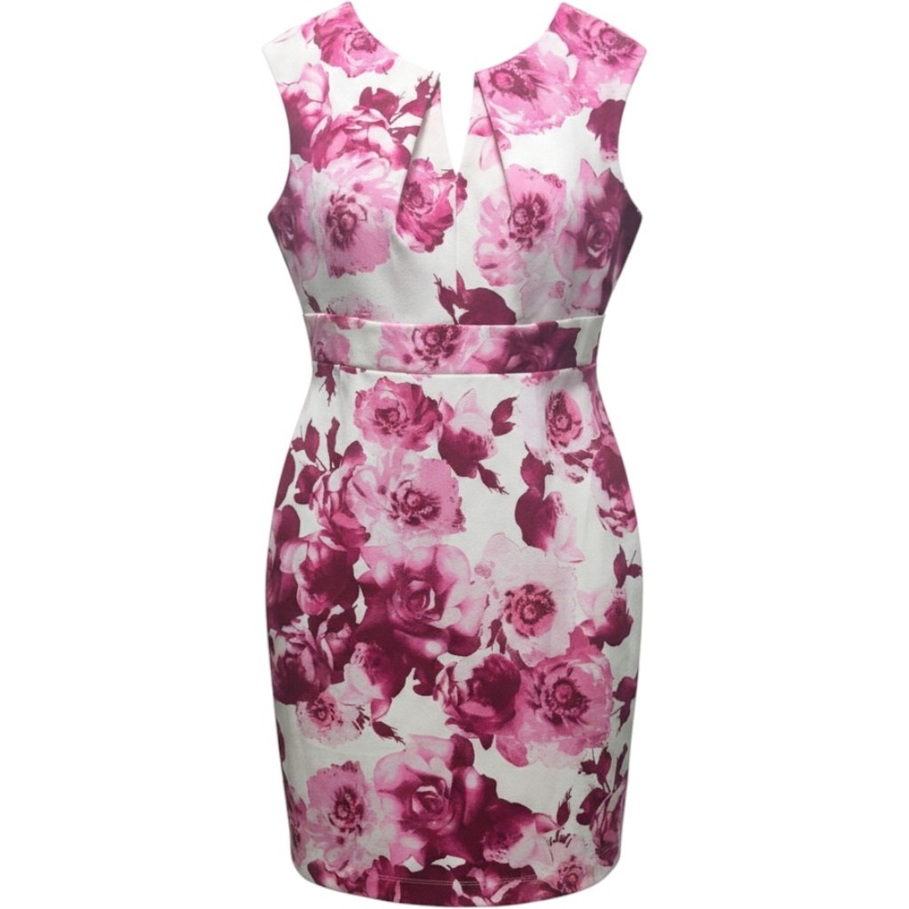 Gabby Sky Womens Floral Sleeveless Keyhole Sheath Dress Pink White Size 14